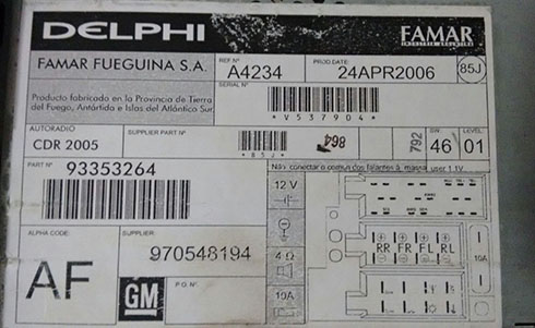 delphi radio serial number