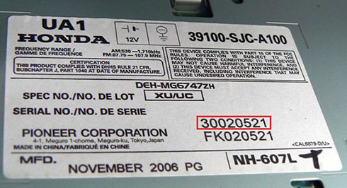 honda radio serial number