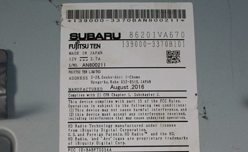 subaru radio serial number