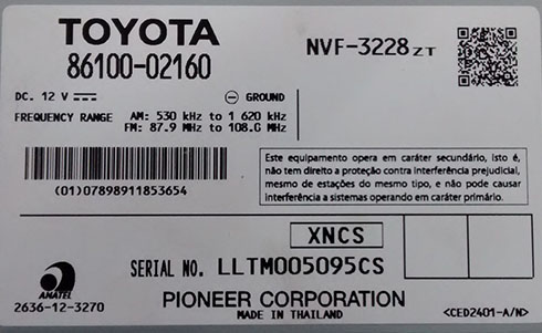 toyota radio serial number